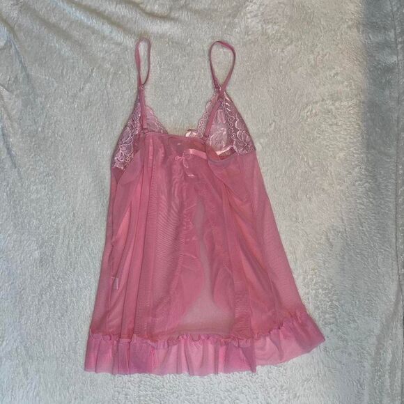 Vintage Lingerie Cami \ Baby Pink Mesh 2000s Y2K Lingerie Cami Slip Dress - Picture 9 of 9